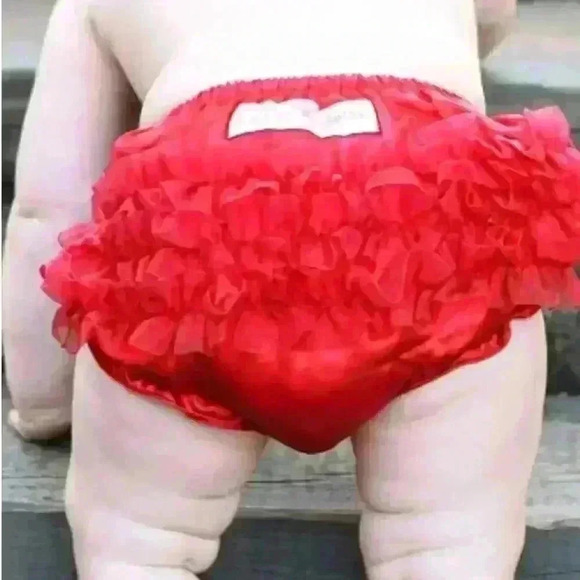 RuffleButt Red Satin Diaper Cover Ruffles Bloomer size 12-18 months - Picture 1 of 10